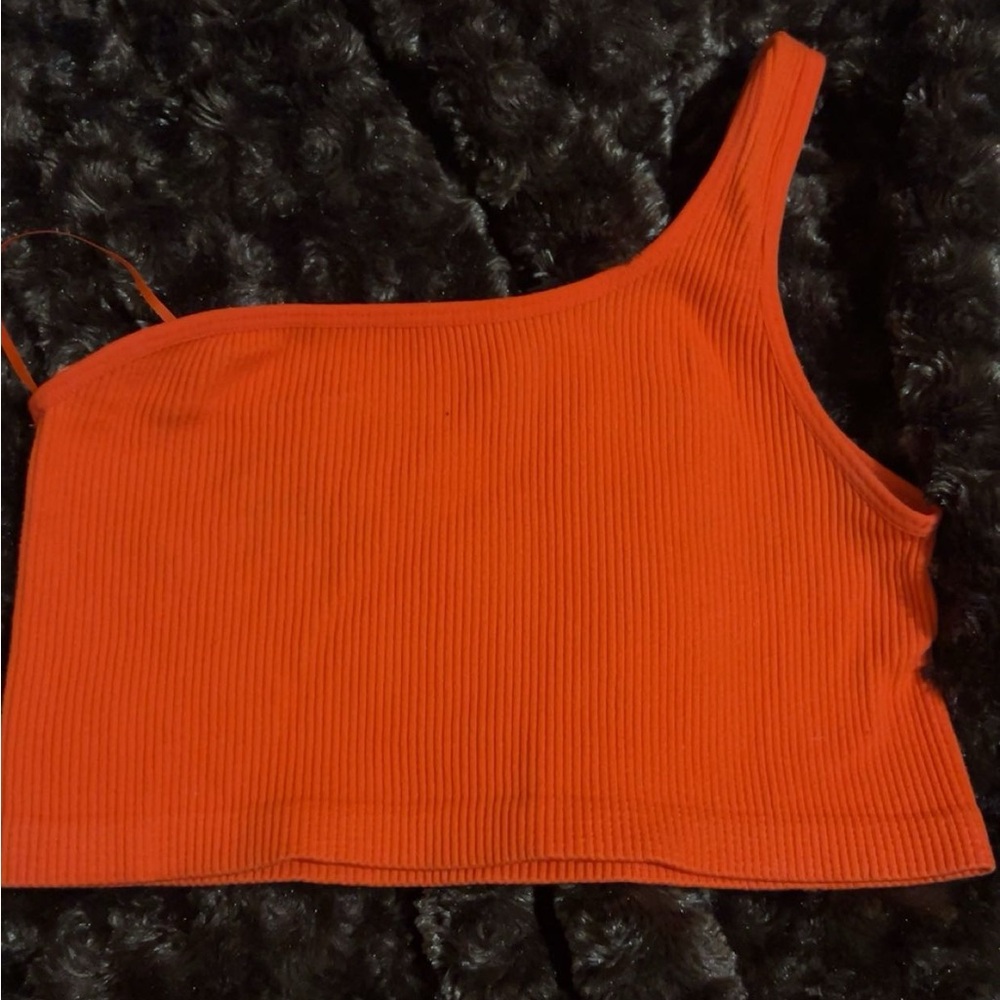 One shoulder tank top orange size small